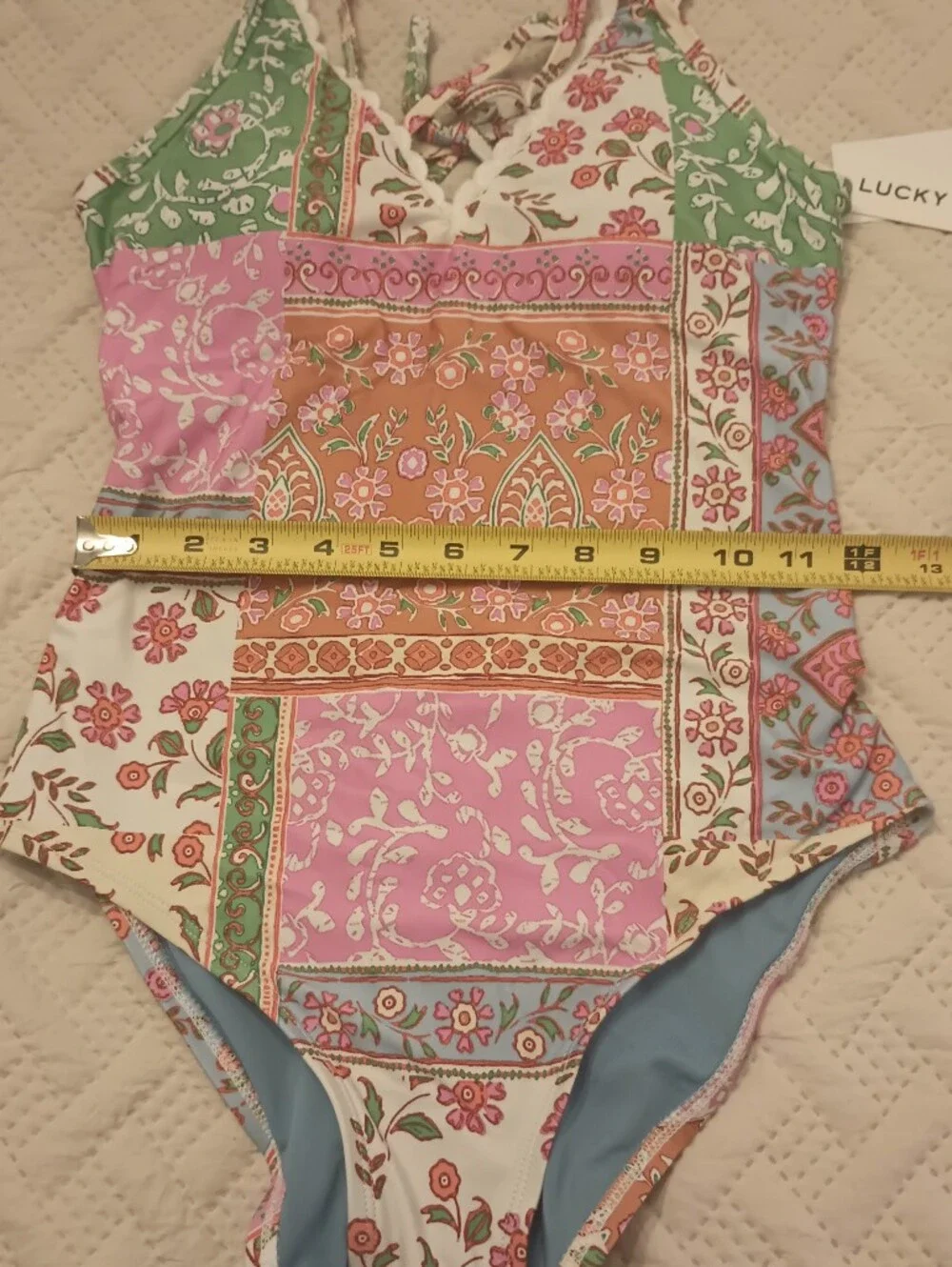Lucky Brand Patchwork One-Piece Swimsuit M